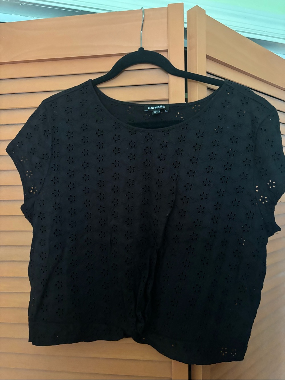 Express Black Eyelet Cropped Short-Sleeve Top